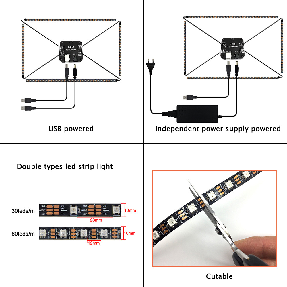 DC5V WS2812B Dream Color Computer Screen Backlighting LED Light Strip Kit DC5V WS2812B Dream Color Computer Screen Backlighting LED Light Strip Kit